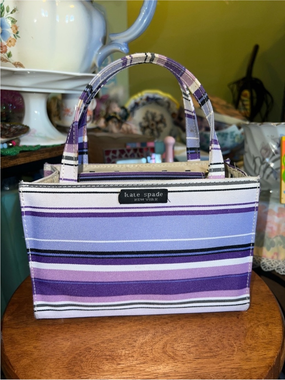 kate spade Striped Purple Canvas Crossbody Tote Bag